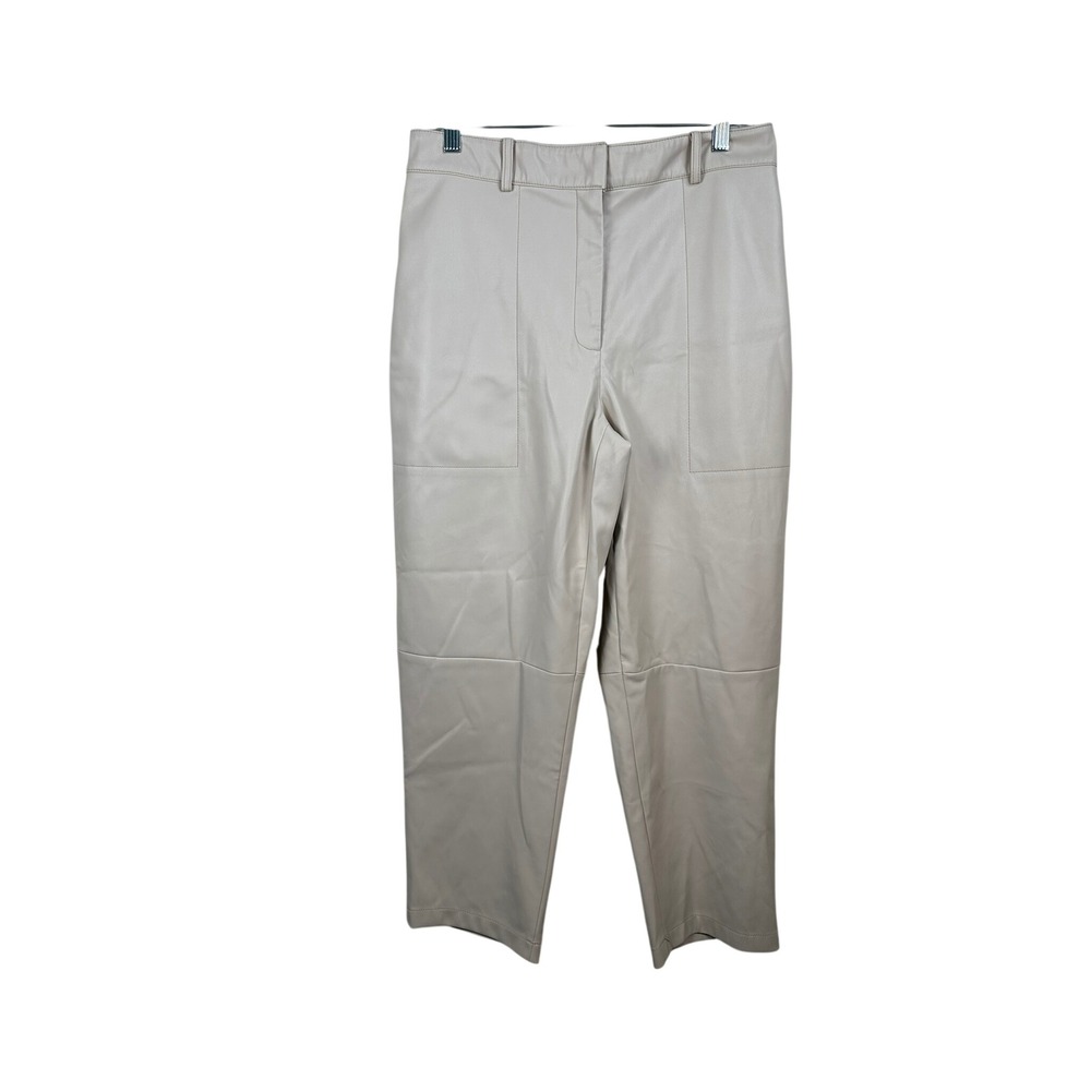Brochu Walker Faux Leather Pants Womens L Beige Good Straight Leg PUL 3853